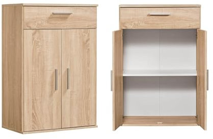 mokebo Mehrzweckschrank Büroschrank 'Der Praktische' (60x90 cm) aus Holz, mit Schublade, Aktenschrank, auch als Schuhschrank, Flurschrank oder Aufbewahrungsschrank in Sonoma Eiche