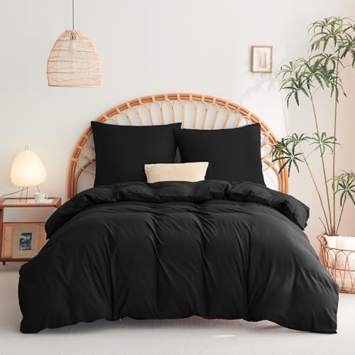WAVVE Bettwäsche 240x260 3 teilig Schwarz - Bettbezug 260 x 240 Set mit Kissenbezügen 65x65 cm, Bettwäsche-Sets 260x240 aus Mikrofaser mit Reißverschluss Weich und Bügelfrei