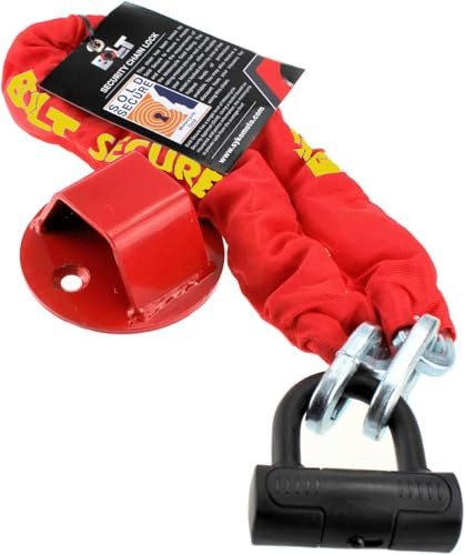 BOLT Sold Secure Gold Motorcycle Scooter Bike Security Chain Lock 1.5m with Motorbike Rock Solid Atom Ground Anchor