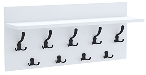 AKKE Wandhaken Garderobenhaken - Kleiderhaken Wandgarderobe Garderobenleiste Mit Ablage - Verti 70 Weiss/Schwarz