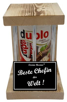 duplo Riegel - Notfall Reserve - Metallstäbe - Beste Chefin der Welt - Chefin Geschenk - Die süße lustige Geschenkidee aus Holz für Männer und Frauen