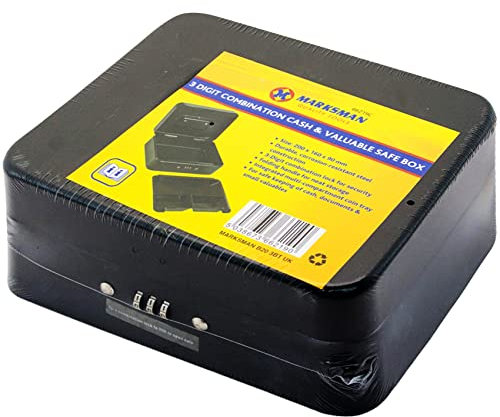 MARKSMAN 3 Digit Combination Lock Safe Box | Security | Cash Box | Home | Office | Business| Money | Valuables | Jewellery | Portable | Coin Tray | Multi Compartment | DIY | UK FREE P&P