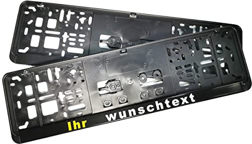 2 Stück Kennzeichenhalter Schwarz Farbig Wunschbeschriftung Text 460 x 110 mm