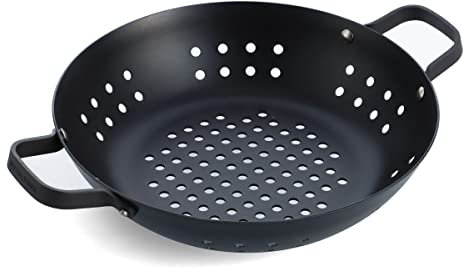 Merten & Storck Carbon Steel Wok de Acero al Carbono Pre-Seasonado, 30 cm, Grill, Cocina de Exterior, Barbacoa, Negro