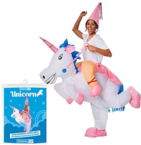 AirSuit® Aufblasbares Kostüm Einhorn | Ausgefallenes Auflbaskostüm | Premium Qualität | Größe Erwachsene 160 bis 190cm | Polyester | Angenehm tragbar | Resistent | Mit Aufblassystem | OriginalCup®