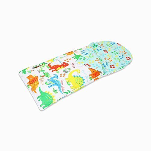 Happy Linen Company Wendbarer Schlafsack für Mädchen und Jungen, niedliche Dinosaurier, 155 x 65 cm, Weiß