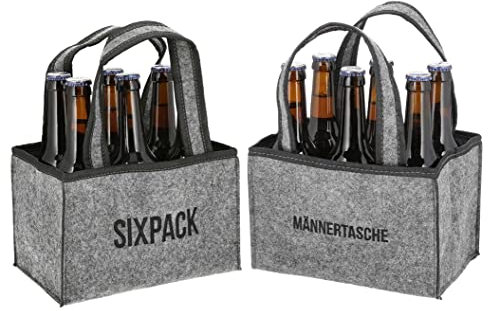Novaliv 2er Set Flaschenträger 6 Flaschen Bierträger MÄNNERTASCHE & Sixpack Männerhandtasche Filz Herrenhandtasche Bier Flaschentasche 22,5x15x14cm (LxBxH)
