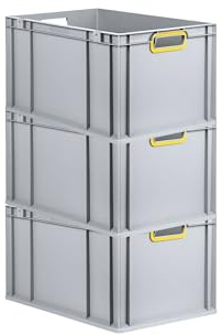 PROREGAL SuperSparSet 3x Eurobox NextGen Color | HxBxT 32x40x60cm | 65 Liter | Griffe gelb offen | Verstärkter Boden | Eurobehälter, Transportbox, Transportbehälter, Stapelbehälter