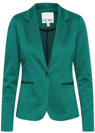 ICHI IHKATE Blazer Chaqueta Corta para Mujer con Cuello elástico y Solapa, Verde cadmio (185424), XS