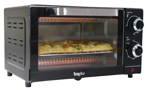 Total Chef Toaster Oven - Countertop Oven for Toast, Bake, Broil, Pizza, Compact Size For Small Kitchen, Appliance with Timer, Black