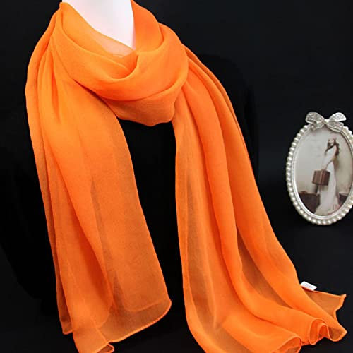 Bysonglezai Schal Damen Schals Halstuch Herren Mütze Frühling Herbst Winter Korean Solid Chiffon Transparent Travel Holiday Handtuch Seidenschal Female Thin Long Sunscreen 160X50Cm Orange