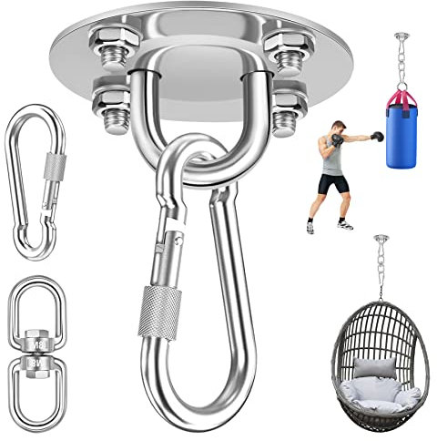 LUZOON Crochet Plafond Lourds Acier Inoxydable 360°Rotation, Crochets Suspension Suspendue pour Balançoire, Chaise Accrochante Capacité de Charge 450Kg (Modèle mosqueton + Rotation 360°)