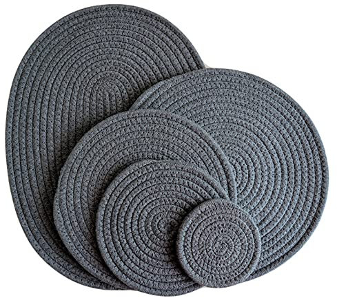 4er Set Platzsets Rund Geflochten Tischset, Boho Rund Platzset Tischsets Waschbar Platzteller Hitzebeständig für Küche Partz Hochzeit Platzdeckchen (Dunkelgrau,30cm)