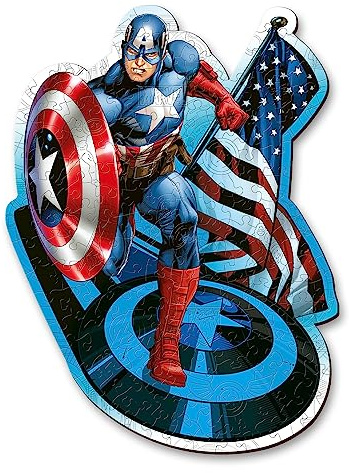 Trefl – Konturenpuzzle aus Holz:Marvel Avengers Furchtloser Kapitän Amerika | 160 Stücke, Wood Craft, Unregelmäßige Formen, 10 Figuren, Premium Puzzlespiel, für Erwachsene und Kinder ab 9 Jahren
