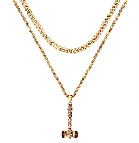 JewelryWe Collar Vikingo Martillo Thor: Colgante de Martillo Vintage de Acero Inoxidable para Hombre con Cadena Amuleto Hipoalergénico Antialérgico Plata Negro Oro - Para Uso Diario Regalo