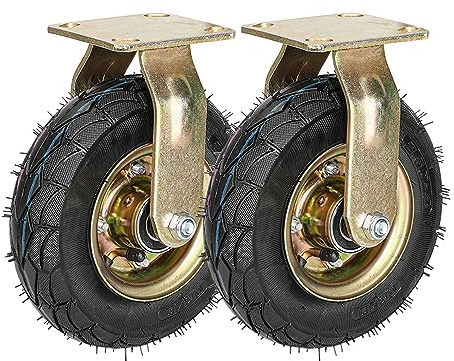2 Stück 200mm 250mm Luftreifen Gummi Schwerlastrollen, 360°Drehbar Leise Lenkrolle Mit Bremse, Ersatz Rollen Für Trolleys Möbel Werkbank Mechanisch DIY, Tragfähigkeit 200KG Pro Rolle ( Color : Fixed ,