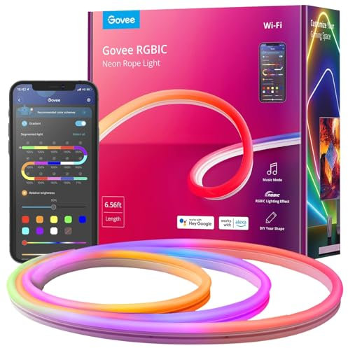 Govee Neon Light, RGBIC 10 cm Remote Controlled Indoor Neon Rope Light, H61A1 Model, String Light for Indoor Decorative and Functional Lighting, Black