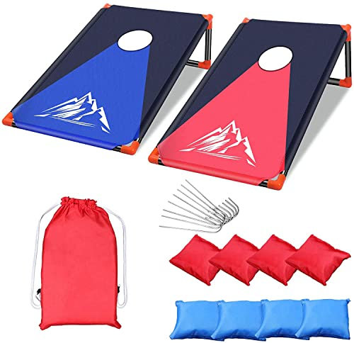 NZQXJXZ Cornhole Spiel Outdoor für Erwachsene und Kinder, Tragbar Cornhole Toss Set mit 8 Cornhole Säckchen und Tragetasche für Außen, Innen, Hinterhof, Rasen, Strand, Camping, 3 x 2 Ft