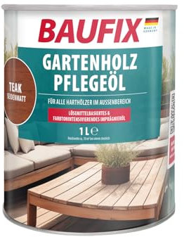 BAUFIX Gartenholz-Pflegeöl teak, seidenmatt, 1 Liter, lösemittelhaltiges Holzöl für den Außenbereich, mit Imprägnierwirkung