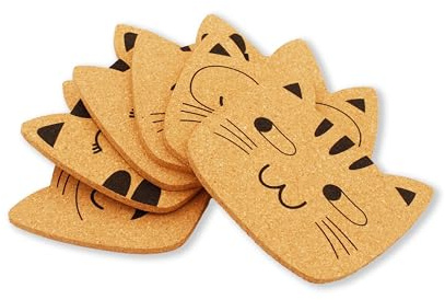 Winkee - Katzen Familie I 6 Verschiedene Katzengesichter Korkuntersetzer in süßen Designs I Hochwertige Coaster für Gläser, Tassen, Becher I Cute Cat Family