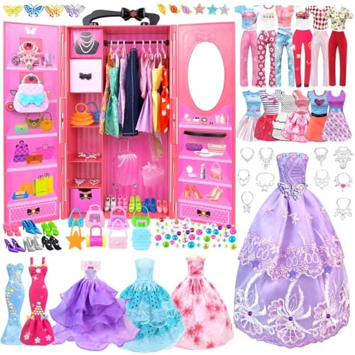 84 Ropa y Accesorios para muñecas Armario Joyas Accesorios para 11.5 Pulgadas muñeca de Niñas muñeca Armario con Vestido de Novia Vestidos Tops Pantalones Zapatos Bolsas Juguete Regalo para niñas