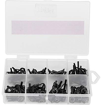 CHEOTIME Rutenspitzen-Reparaturset, Angeln, Schwarzer Edelstahl-Keramikring, Reparatur-Ersatz, 8 Größen, 80 Stück, Führungs-Reparaturring Zum Angeln