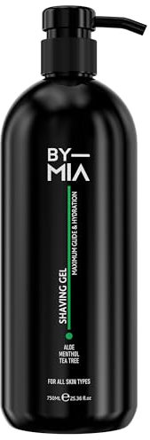 BY MIA Shaving Gel 750ml | Enriched with Aloe, Menthol, and Tea Tree Oil for Maximum Glide & Hydration | Transparent Formula for Precise Shaving