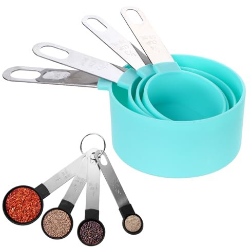 Arcjunys 8 Stück Messlöffel Set Measuring Cups Measuring Spoons Cup Messbecher Measuring Cups and Spoons Set Stapelbarer Griff für Backmessen Trockene und Flüssige Zutaten