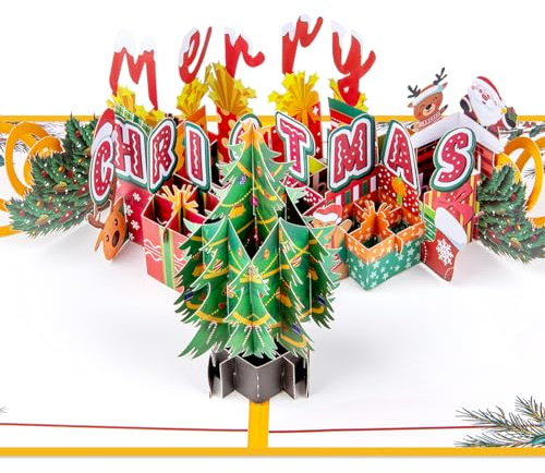 CNLITIHEKA Frohe Weihnachten Karten, Weihnachtskarten Pop Up, Pop Up Weihnachtsbaum Karte, 3D Holiday Greeting Xmas Karte, Inklusive Umschlag.