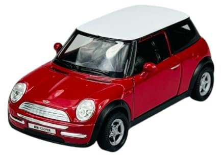 Welly Mini Cooper Neu Rot Weisses Dach Ca 1/34-1/39 Metal Modell Auto Die Cast Neu im Kasten