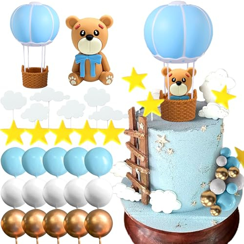 JeVenis Teddybär Tortendeko Taufe Junge Kuchen Dekoration Mädchen 1 Jahr Blau Tortendeko Teddybär Kuchen Dekoration für Hochzeit Babyshower Geburtstag Party