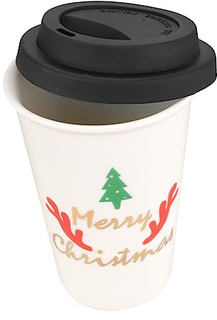 BRIGHTFUFU Weihnachts Keramik Kaffeetasse mit Deckel Glatt und Elegant Weihnachtsmotiv Trinkbecher für Kaffee Tee und Getränke Zufällige Farbe