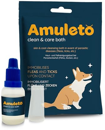 Amuleto Clean & Care Bath - Milben und Flohshampoo für Hunde & Katzen - Milbenmittel 2X 15ml Konzentrat - Parasiten Shampoo - Lindert Juckreiz, spendet Feuchtigkeit, beruhigt gereizte Haut
