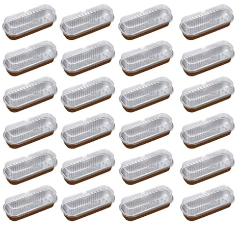 Générique Petits moules en aluminium avec couvercles – 20 récipients à cupcakes en aluminium, moules rectangulaires de 200 ml, moules à muffins, antiadhésifs, moules à gâteaux