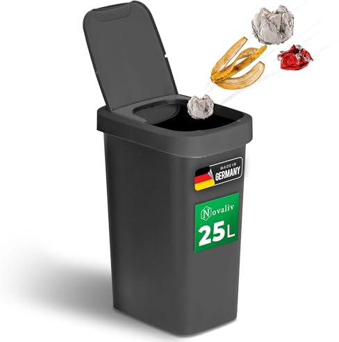 Novaliv Mülleimer 25L mit 2in1 Deckel, Klappdeckel & Schwingdeckel, Anti-Geruch Abfalleimer für Küche Haushalt Büro, Müll Eimer Abfall Trash Kunststoff Abfallbehälter Mülltonne Müllbehälter