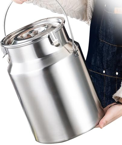 KELUNIS Lechera De Acero Inoxidable con Tapa Sellada Dispensador De Bebidas Balde De Leche Balde De Leche para Leche Vino Aceite,10L