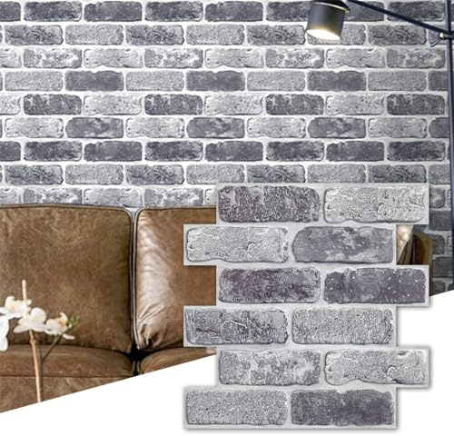 Commomy Panneaux Muraux 3D Imitation Brique, 10 Pièces, Pierre Dalle PVC Adhesive Murale Papier Peint 3D Autocollant, 30 × 30 cm, Panneau Mural Décoratif Revêtement Mural