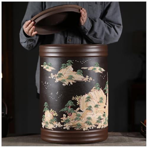 LYCDPYCD Ceramic Food Storage Container Rice Container with Lid Ceramic Rice Cylinder Household Airtight Storage Jar Kitchen Rice Container Grain Dispenser(Black,27 * 50 * 36cm)