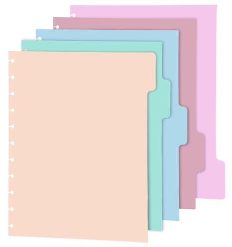 5pcs Intercalaires à Disque pour Carnet de Notes, 28 x 23 cm Séparateurs d'Index en Plastique Coloré Pochette Classeur à Disque Inserts Planificateur Heureux pour Classeur Dossier de Bureau