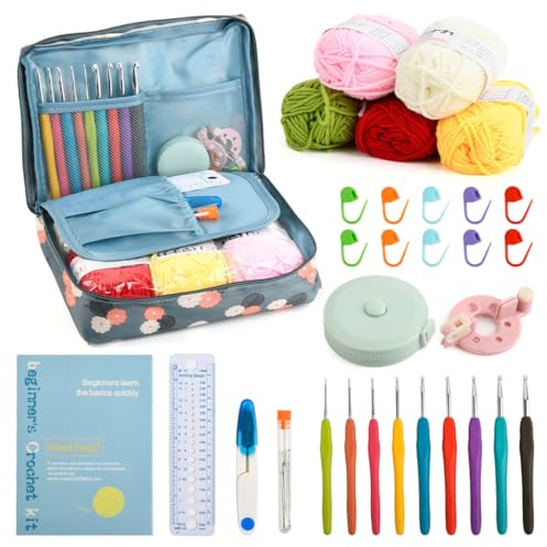 CENBEN 40pcs Crochet Kits for Beginners, Ergonomic Crochet Hooks Set with Storage Bag, Crochets Starter Kit with Wool Yarn and Instructions for Beginners Adults