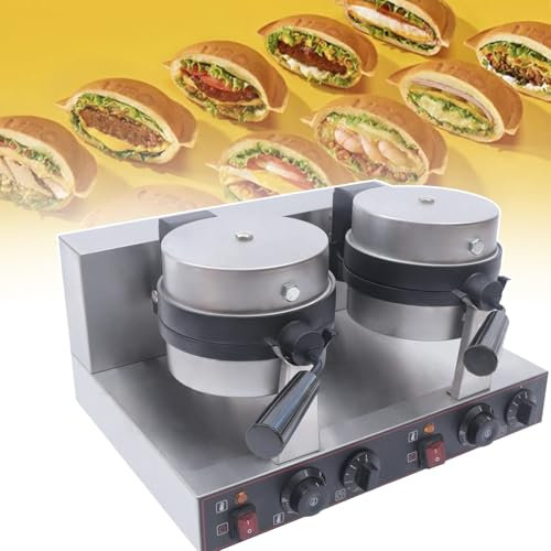 ZHJOPP Electric hamburger waffle maker, commercial hamburger maker, non-stick pan and rotating function, made of food grade stainless steel, suitable for home use (B)