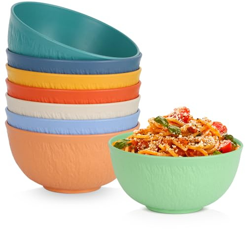 Osrioal Set of 8 Unbreakable Plastic Bowls, 655ml Lightweight Cereal Bowls, Reusable Camping Bowl for Breakfast, Noodle, Salad, Fruit, Soup, Snack, Dishwasher & Microwave Safe