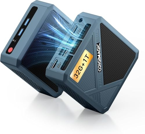 origimagic N1 Mini PC,con Ryzen 7 5825U Procesador(8C/16T, hasta 4,5 GHz) Mini Computadora,32GB RAM DDR4,1 TB SSD NVMe,Mini Gaming PC HDMI2.0/Type-C/WiFi6/BT 5.2/2.5G LAN/WOL/Auto Power On
