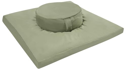 Beaudreaul Meditationskissen Meditationsset Quadratisch Meditationsmatte mit Rundes Kissen Yogakissen Bodenkissen Home Meditation Küssen Set, für Schlafzimmer, Wohnzimmer, Yogaräume usw (Grün)