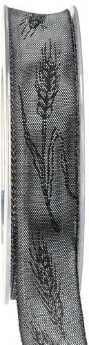 Elegantes Trauerband Dekoband Silber Schwarz Ähren 40mm x 25m stilvolle Kranzdekoration Gedenkschmuck