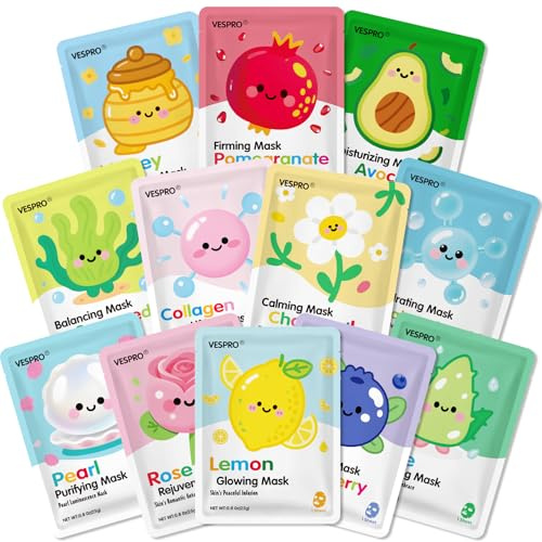 12 Pack Face Masks for Women, Hydrating & Moisturizing Sheet Mask Skincare