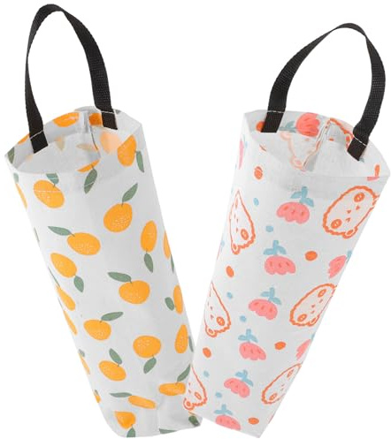 NUOBESTY 2pcs Hanging Plastic Bag Holder Cotton Linen Kitchen Organizer Multipurpose Grocery Bag Dispenser for Trash Recycling Storage Convenient