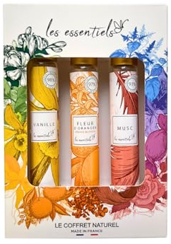 Les Essentiels Coffret Naturel, Set de 3 Parfums, Vanille Fleur d'Oranger Musc, Made in France