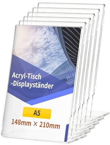 SHUANGBAODALAO Lot de 6 présentoirs de table A5 en acrylique transparent - Présentoir de table - Présentoir publicitaire - Étiquettes de prix pour comptoir et restaurant