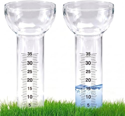 FengXKYuan 2 Stück Regenmesser Frostsicher, 35mm Regenmesser Ersatzglas Glas Niederschlagsmesser Regenwassermesser mit Klaren Markierungen für Garten Glas Klar zur Regenwassermessung